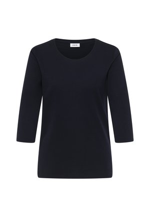 Navyblauwe longsleeve T-shirt van gladde katoen, met een ronde halslijn en een ontspannen pasvorm zonder zichtbare patronen of accenten.