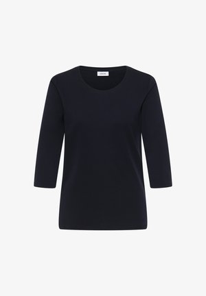 T-shirt a maniche lunghe blu navy realizzato in cotone morbido, con scollatura rotonda e vestibilità morbida, senza motivi o dettagli visibili.