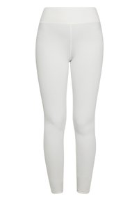 Witte leggings gemaakt van rekbaar materiaal met een hoge tailleband. Kenmerken zijn de soepele textuur en de slanke pasvorm, ontworpen voor comfort en flexibiliteit.