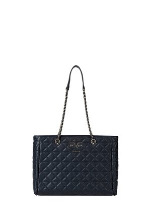 Black quilted leather tote bag with silver chain handles and 19V69 Italia logo on the front center.