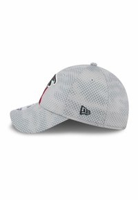 Casquette de baseball gris clair à motifs avec une visière incurvée et le logo brodé New Era sur le côté.