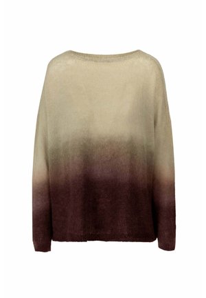 Maglione a maglia maniche lunghe con la parte superiore beige che sfuma nel fondo e nelle maniche marrone scuro, con collo rotondo.