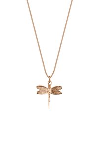 Kettenanhänger in Roségold in Form einer Libelle, an einer filigranen Kette, mit detaillierten Flügeln und einem strukturierten Körper.