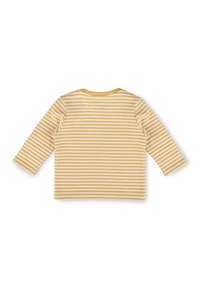 Langärmliges Hemd mit gelben und weißen Streifen, rundem Ausschnitt und weichem Stoff, ohne sichtbare vordere Details.