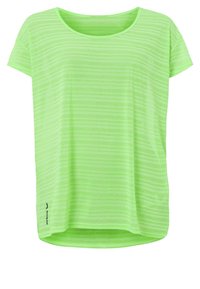 Grönrandig t-shirt med kort ärm och rund halsringning, i en avslappnad passform, med en liten logotyp vid nederkanten. Lätt och mjukt material.