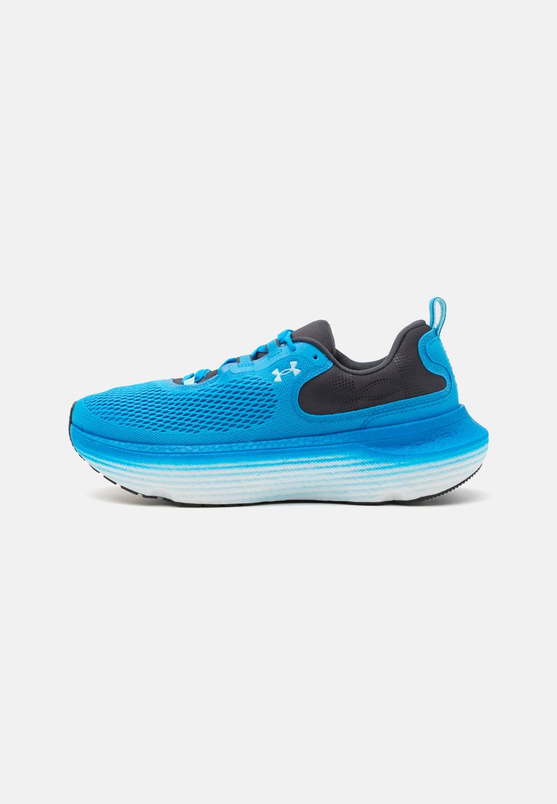 Light blue running shoe with a breathable mesh upper, black accents, a textured sole, and a cushioned midsole featuring a gradient design.
