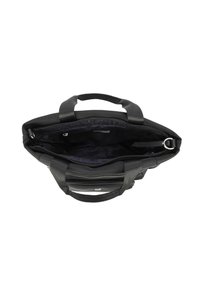 Borsa tote nera con doppi manici e chiusura con zip. L'interno è foderato con un tessuto scuro e include tasche aggiuntive per un'organizzazione ottimale.