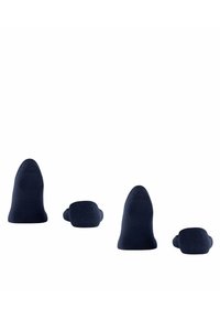 Dunkelblaue Baumwollsocken in verschiedenen Höhen, mit einer glatten Textur, abgerundeten Zehen und ohne sichtbare Muster oder Akzente.