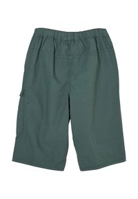 Groene cargoshorts met een elastische tailleband, zijzakken en een comfortabele pasvorm. Gemaakt van lichte stof, geschikt voor casual gebruik.