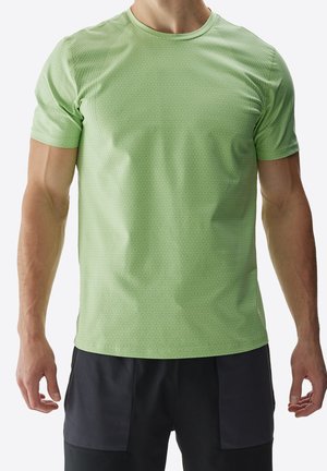 Korte mouw sportshirt in lichtgroen, met een subtiel geometrisch patroon, ronde halslijn en een soepele, lichte stof.