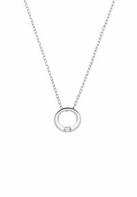 Collana con pendente argento caratterizzata da un design circolare con un piccolo cristallo come accento. La catena è delicata e i collegamenti sono uniformi nelle dimensioni.