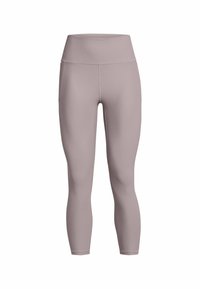 Leggings mauve a vita alta, a costine, con lunghezza completa e silhouette aderente, adatti per l'abbigliamento attivo o per un uso casual.
