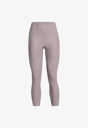 Augstas jostas, ribotas mauve legingi ar pilnu garumu un pieguļošu siluetu, kas piemēroti aktīvās apģērbā vai ikdienas lietošanai.