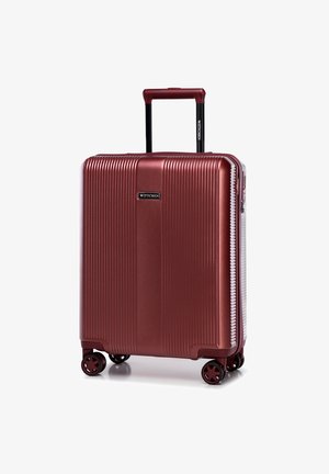Hartschalen-Roter Koffer mit vier doppelten Spinner-Rädern und einem ausziehbaren Teleskopgriff, Markenname Wittchen sichtbar auf der Vorderseite und am Griff.