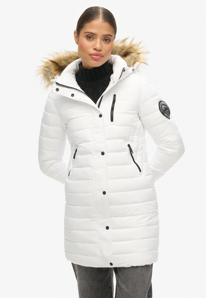 Superdry & Co FUJI HOODED MID LENGTH PUFFER - Cappotto invernale - white