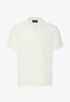 Kronstadti kaheksuusilise särgi kampkraega, tekstuurse kangaga, lühikeste varrukatega, valge tooniga, esitatud tavalise tausta peal.