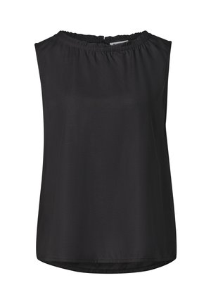 Street One, BLUSENTOP MIT GERAFFTEM RUNDHALS - Bluse - black