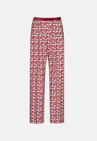 Pantalons de pyjama à motif rouge et gris avec une coupe décontractée, dotés d'une taille maroon lisse. Fabriqués en tissu léger et doux.