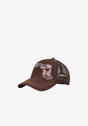 Ed Hardy, UNISEX RAW EDGE APPLIQUE 5 PANEL TRUCKER CAP - Casquette - brown