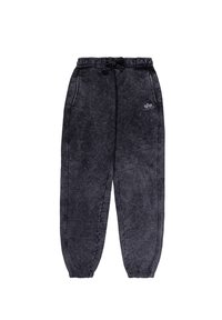 Jogging en mélange de coton gris foncé avec une taille élastique et un cordon de serrage. Dispose de poches latérales et de poignets élastiques aux chevilles.