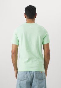 T-shirt di cotone verde chiaro con scollo a girocollo e maniche corte. Presenta un piccolo logo bianco sulla parte posteriore del collo. Design a vestibilità classica.