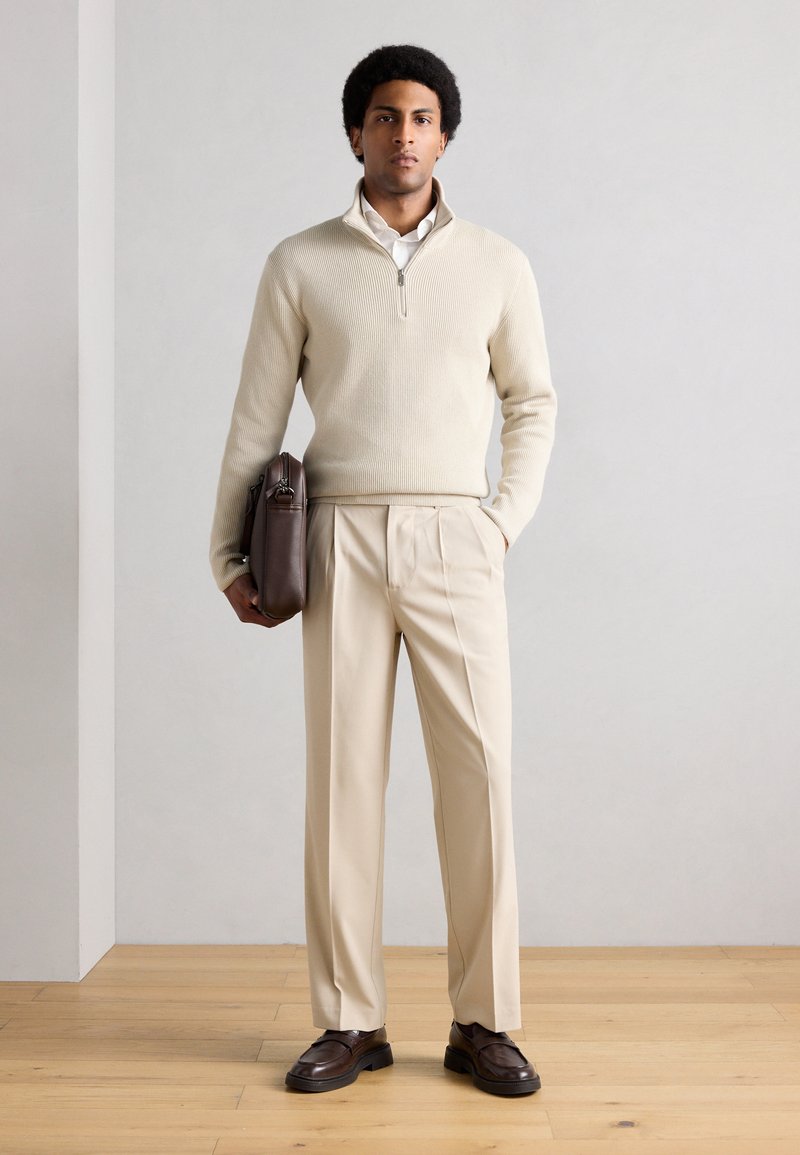 beige dress trousers Lindbergh STRAIGHT LEG FORMAL PANTS - fun summer dress Amazon Is My Go-to Color:Custom made