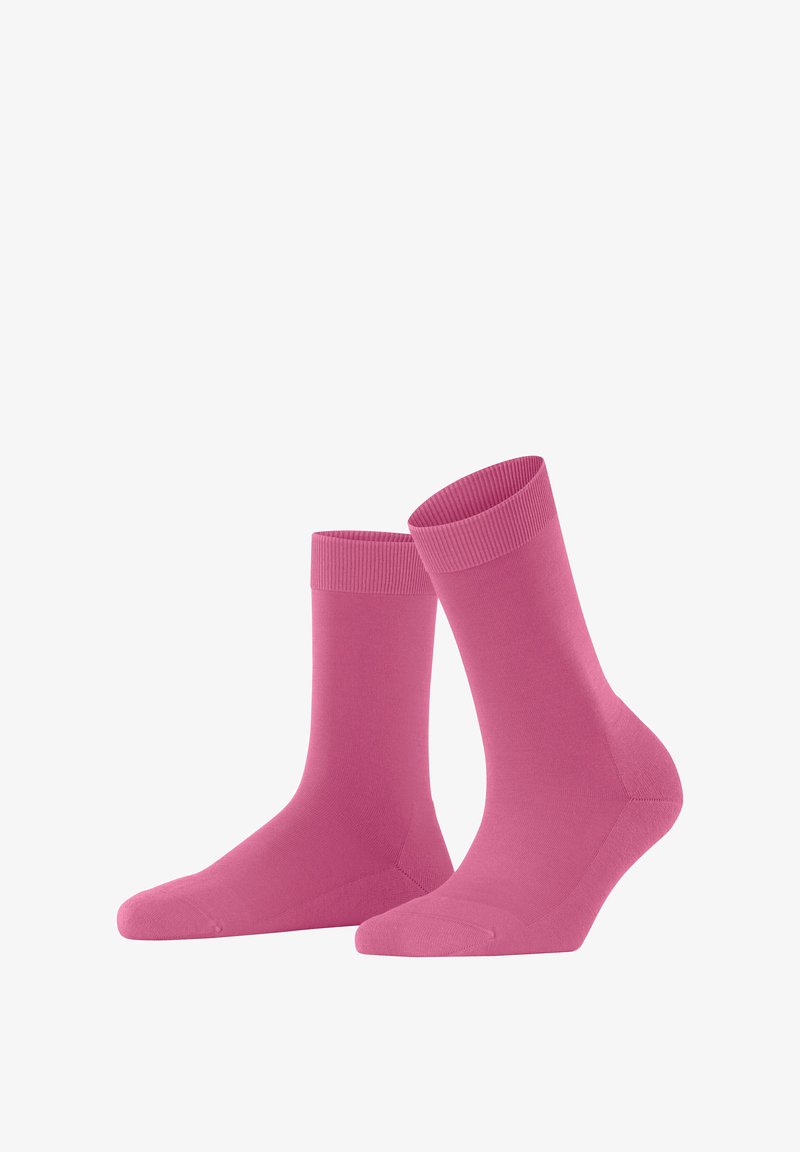 Rosa Baumwollsocken mit gerippten Bündchen, glatter Textur und verstärktem Zehenbereich. Besitzt ein klassisches Design, das sich gut für die Freizeit eignet.