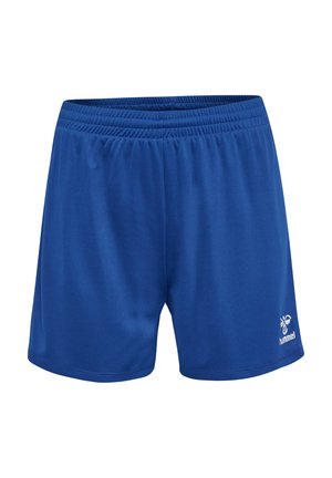 Blå sportshorts i slät, lättviktig tyg med elastisk midja. Har en liten vit logotyp på nedre högra benet.