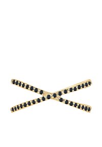 Épingle à cheveux en or avec un design en forme de X, ornée de pierres noires disposées le long des bras, créant un accent décoratif et texturé.