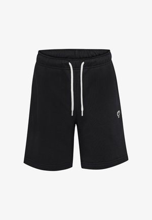 Sorte afslappede shorts med elastisk talje, hvid snor og lille hvidt hjerte-logo på venstre lår.