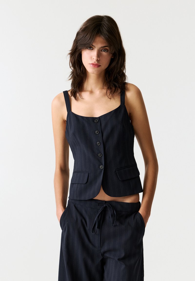 PULL&BEAR PINSTRIPE STRAPPY  - Väst - dark blue