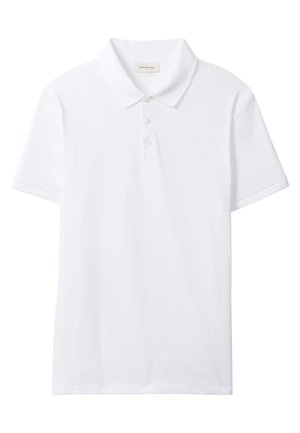 Biała koszulka polo wykonana z bawełny, z klasycznym kołnierzykiem, plisą na trzy guziki, krótkimi rękawami oraz subtelnym haftem logo na piersi.