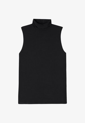 Zwarte mouwloze coltop met rechte zoom en aansluitend ontwerp.