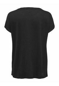 Zwarte korte mouwen top van zachte stof met een ontspannen pasvorm, ronde halslijn en een glad, onversierd oppervlak.