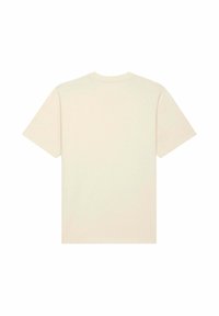 T-shirt beige à manches courtes, vu de dos, sur un fond blanc, sans motifs ni logos visibles.