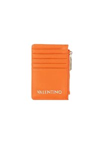 Porta carte Valentino arancione con molteplici fessure per carte e un compartimento con cerniera sul lato.