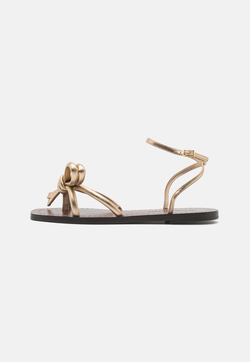 Loeffler Randall BOW FLAT WITH ANKLE STRAP - T-bar sandals - champagne