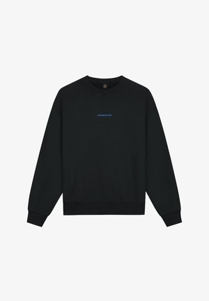 Sweatshirt noir en mélange de coton, avec un col rond, des manches longues et un petit logo bleu sur la poitrine. Manches et ourlet côtelés.