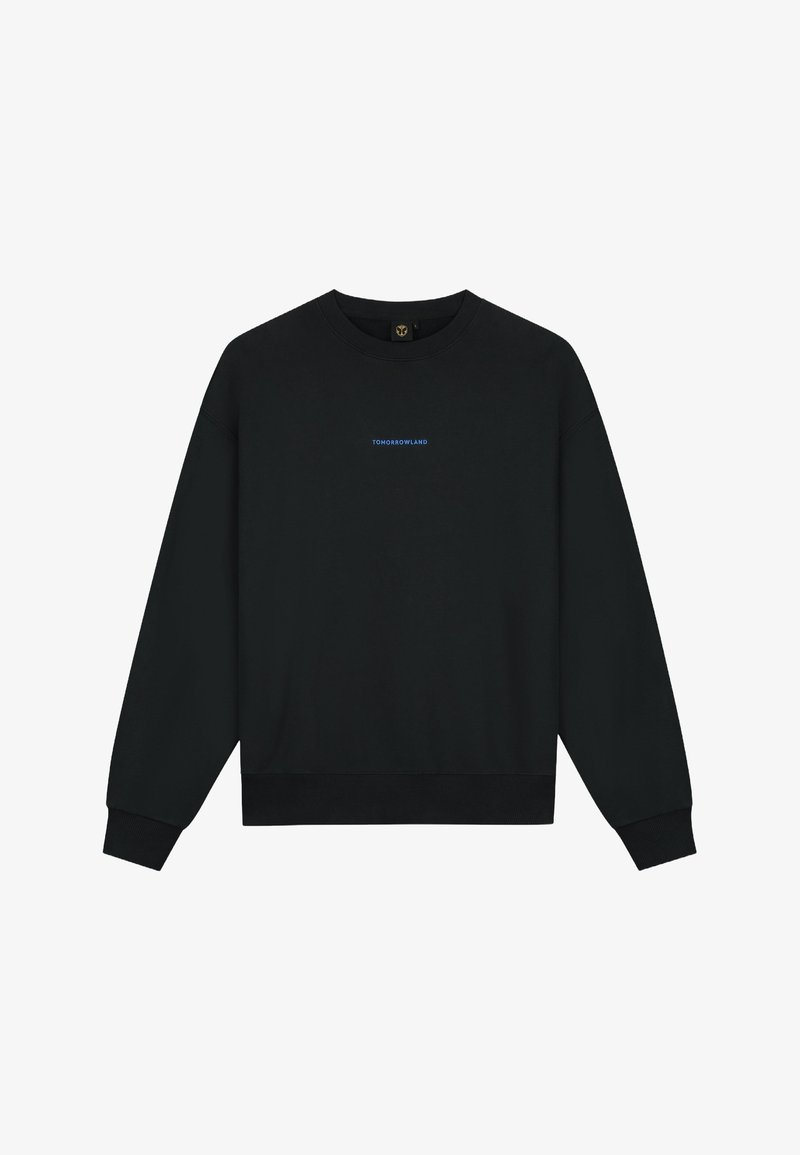 Zwarte sweatshirt van een katoenmix, met een ronde hals, lange mouwen en een klein blauw logo op de borst. Geribbelde manchetten en onderkant.