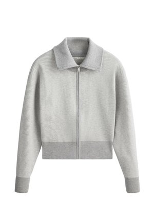 OYSHO, HIGH NECK CONTRAST KNIT JACKET - Gilet - pale grey