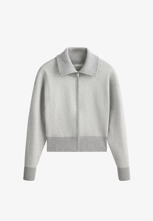 OYSHO, HIGH NECK CONTRAST KNIT JACKET - Gilet - pale grey