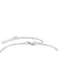 Silver chain bracelet featuring a lobster clasp, a flat pendant tag, and a delicate link design. Smooth texture with polished finish.