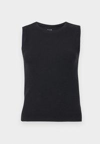 Svart ärmlös topp i ribbat tyg, med rund halsringning och åtsittande design. Inga synliga mönster eller detaljer.