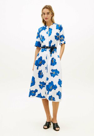 FRAYED - Blusenkleid - poppy print spaced ivory blue