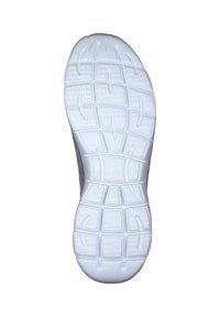 Semelle de sneaker blanche avec un motif en grille et de petits points texturés, conçue pour l'adhérence et la flexibilité, isolée sur un fond blanc.