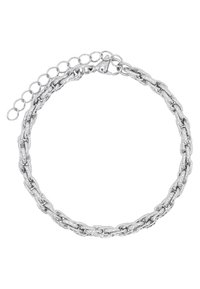 Bracciale in argento con maglie intrecciate e finitura lucida. Include una chiusura regolabile con link di estensione per la regolazione della misura.