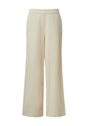 Weite Hosen aus einem hellbeigen Stoff. Mit einem schlichten Design, flachem Bund und dezenten Nähdetails.