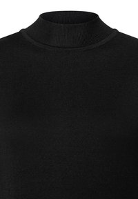 Schwarzer Rollkragenpullover aus geripptem Stoff, mit einer figurbetonten Silhouette und glatter Textur. Keine sichtbaren Muster oder Hardware.