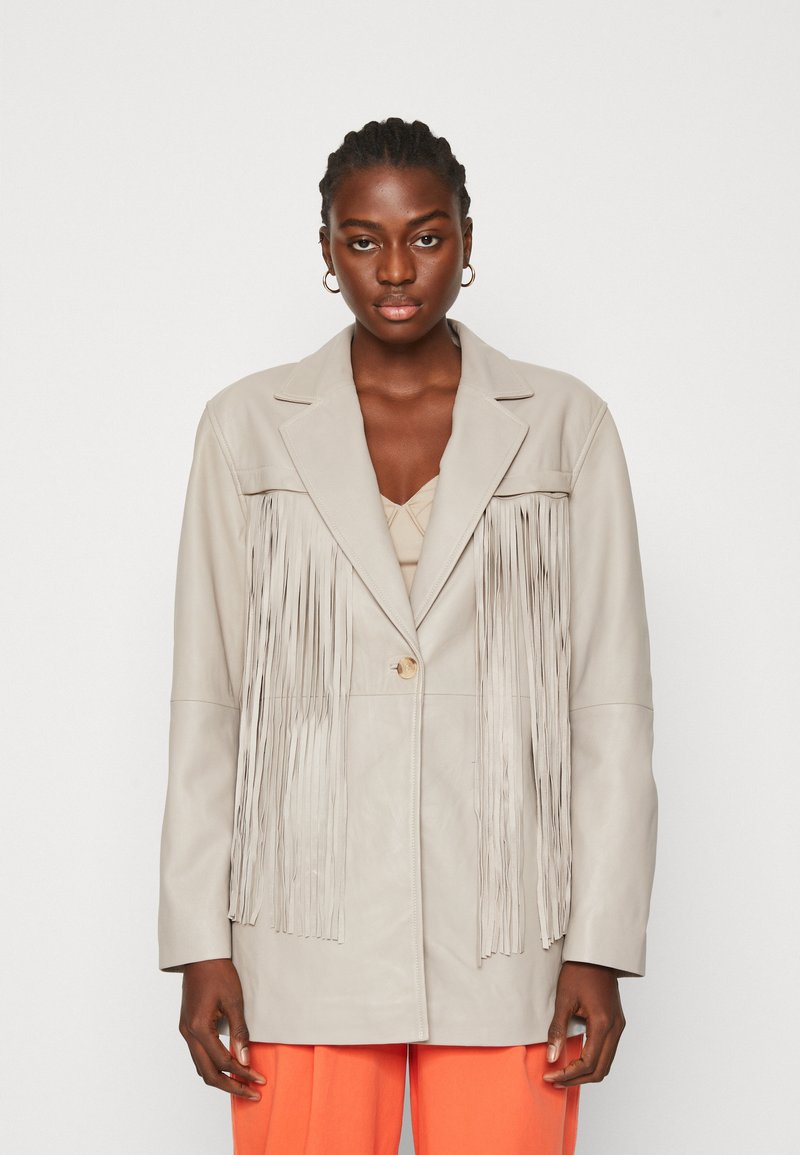 Gestuz AVIVA FRILL Leather jacket string/beige Zalando.ie