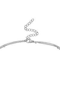 Zilveren ketting met een karabijnsluiting, bestaande uit twee delicate strengen en kleine bolvormige accenten. Verstelbare lengte met een kettingverlenging.